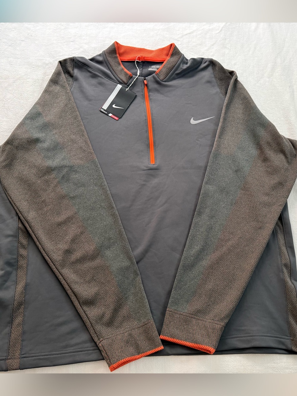 Nike Men’s Dark Gray Half-Zip Performance Pullover with Orange Trim